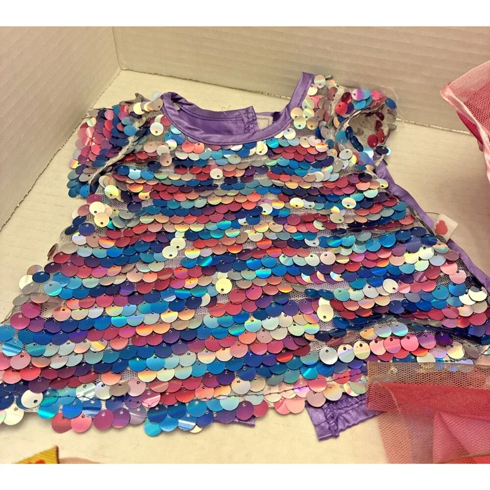Build-A-Bear Workshop Rainbow Sequin Dress, Pink Ballet Dress, Tutu & Shoes Lot